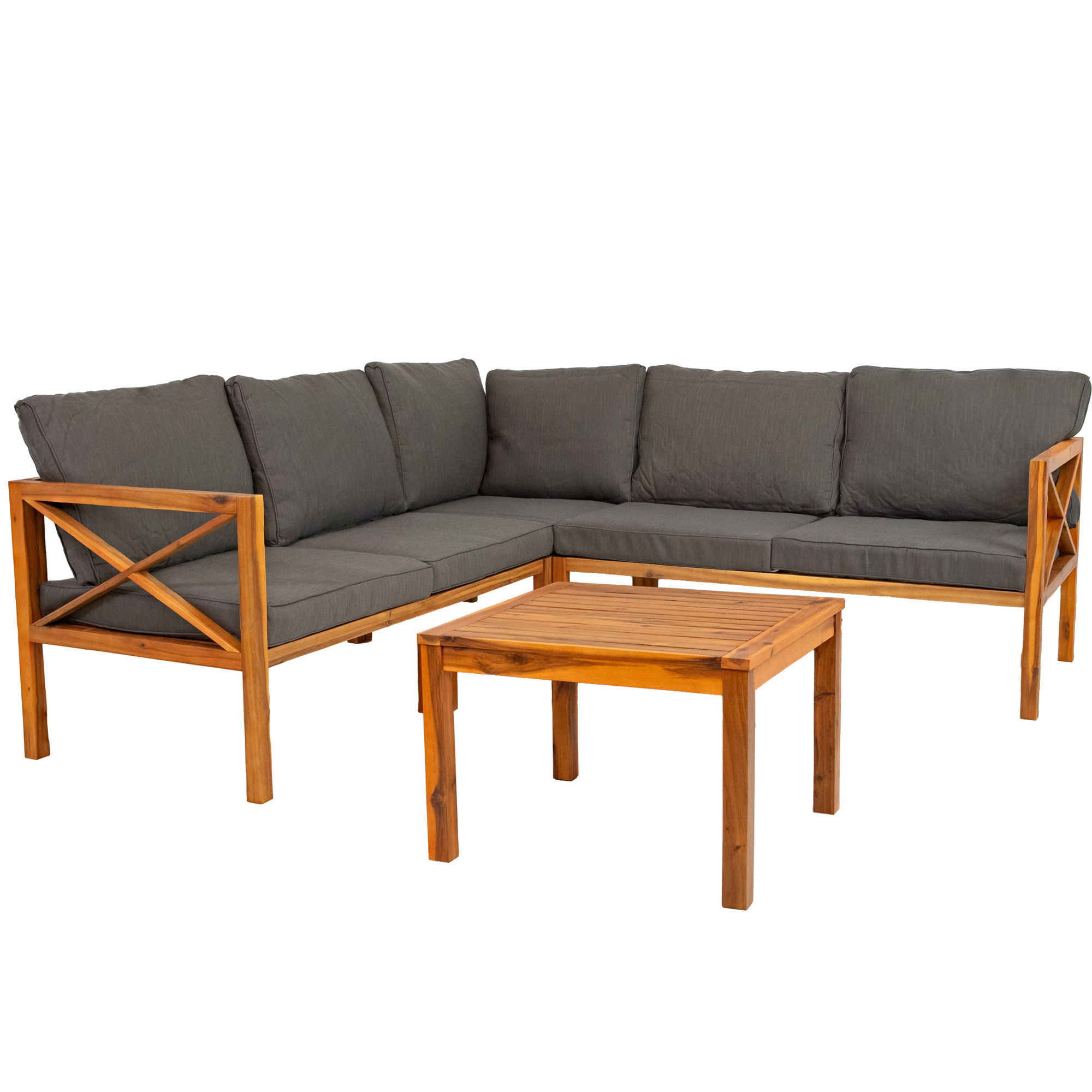 Sunnydaze Decor Edisto 4-Piece Patio Conversation Set — Natural Gray, Acacia Wood Frame, Polyester Cushions, Model# CRT-7241